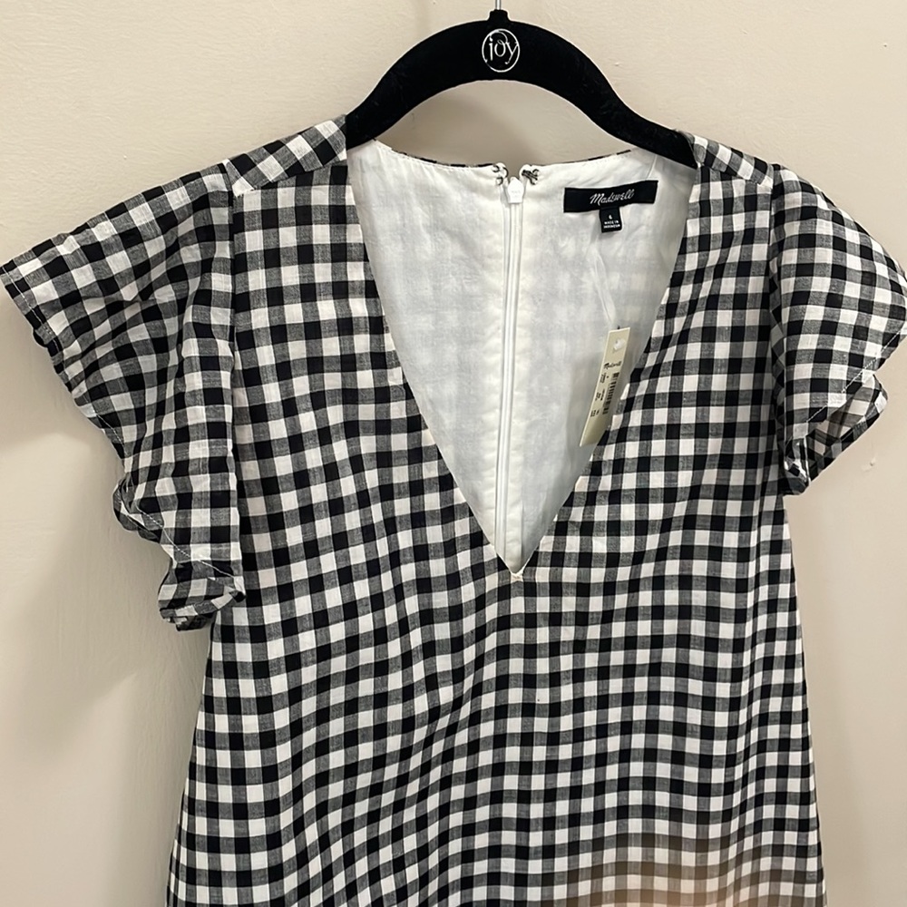 NWT, MADEWELL, Gingham Flutter Sleeve Shift Dress, 6
